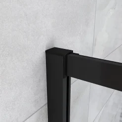 AICA Sanitaire Cabine de douche 80x80x200cm accès d'angle - Noir Mat , noire porte de douche coulissante, en 6mm verre anticalcaire,