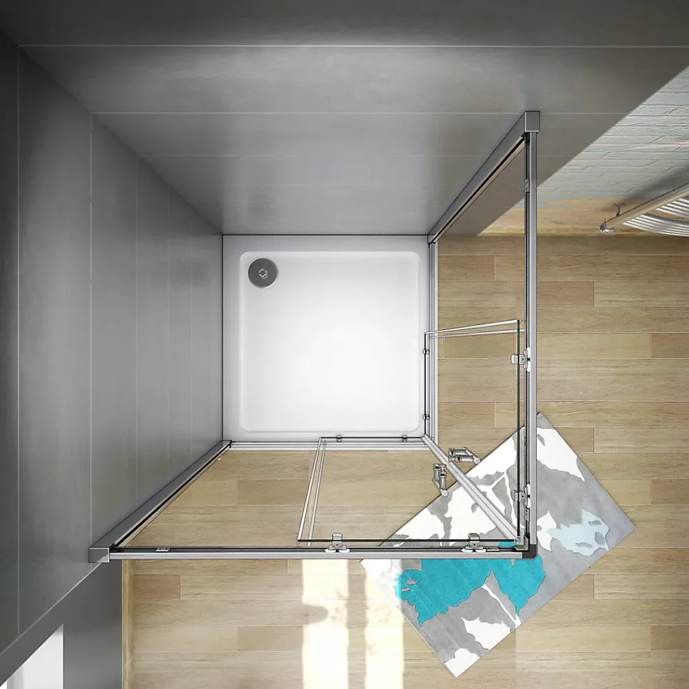 AICA Sanitaire Cabine de douche 90x90x185cm accès d'angle - Chromée , porte de douche coulissante, en 6mm verre anticalcaire
