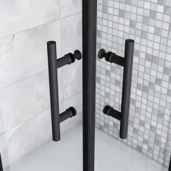 Cabine De Douche|AICA Sanitaire Cabine de douche 90x90x200cm accès d'angle - Noir Mat , noire porte de douche coulissante, en 6mm verre anticalcaire