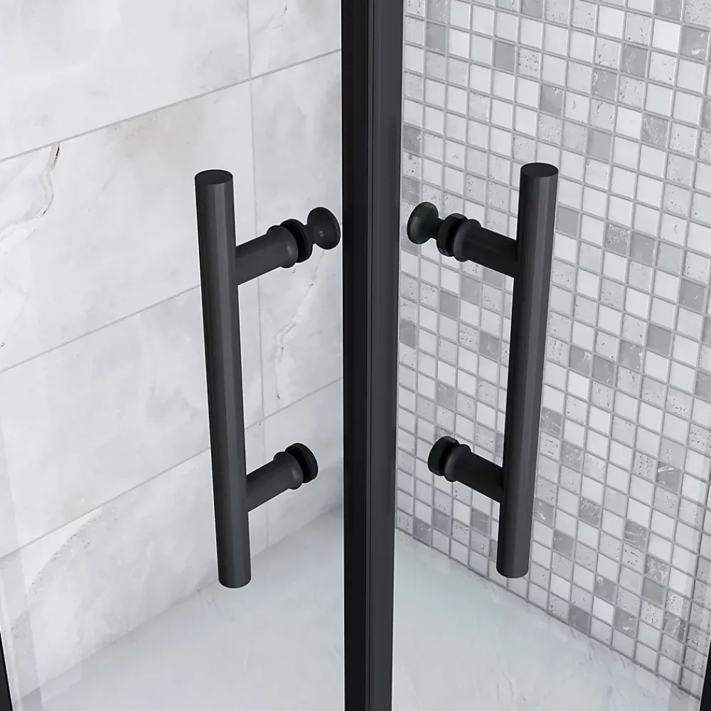 Cabine De Douche|AICA Sanitaire Cabine de douche 90x90x200cm accès d'angle - Noir Mat , noire porte de douche coulissante, en 6mm verre anticalcaire