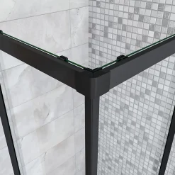 Cabine De Douche|AICA Sanitaire Cabine de douche 90x90x200cm accès d'angle - Noir Mat , noire porte de douche coulissante, en 6mm verre anticalcaire