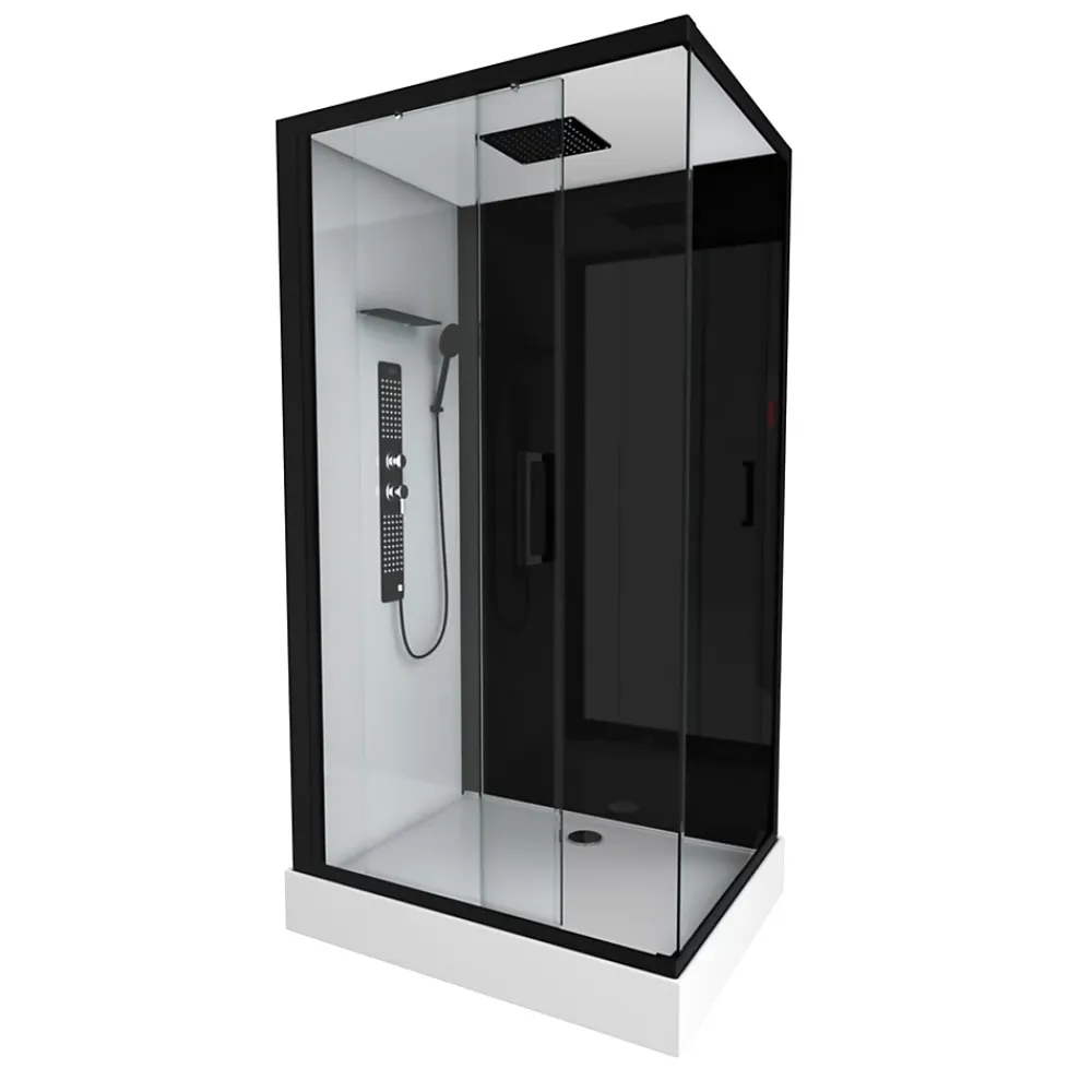 Aurlane Cabine de douche 110x80x215cm - Verre Trempé - Mitigeur Chrome - DUALITY 3 RECTANGLE