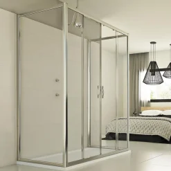 Cabine De Douche|Idralite Cabine douche 3 côtés 90x140x90 CM H198 Transparent mod. Young Trio 2 Portes