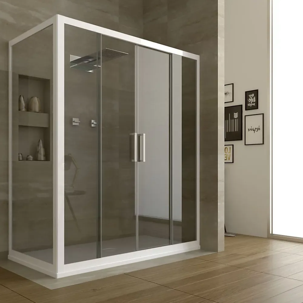 Forte Cabine Douche en PVC 90x120 CM H200 Transparent mod. Star Profil Blanc 2 Portes