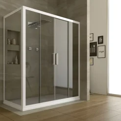 Cabine De Douche|Forte Cabine Douche en PVC 90x160 CM H200 Transparent mod. Star Profil Blanc 2 Portes