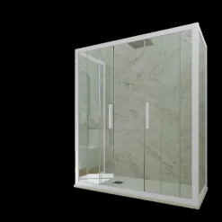 Cabine De Douche|Forte Cabine parois de douche 3 côtés coulissantes 80x140x80 cm H 200 en PVC Blanc Verre Transparent mod. Star Trio