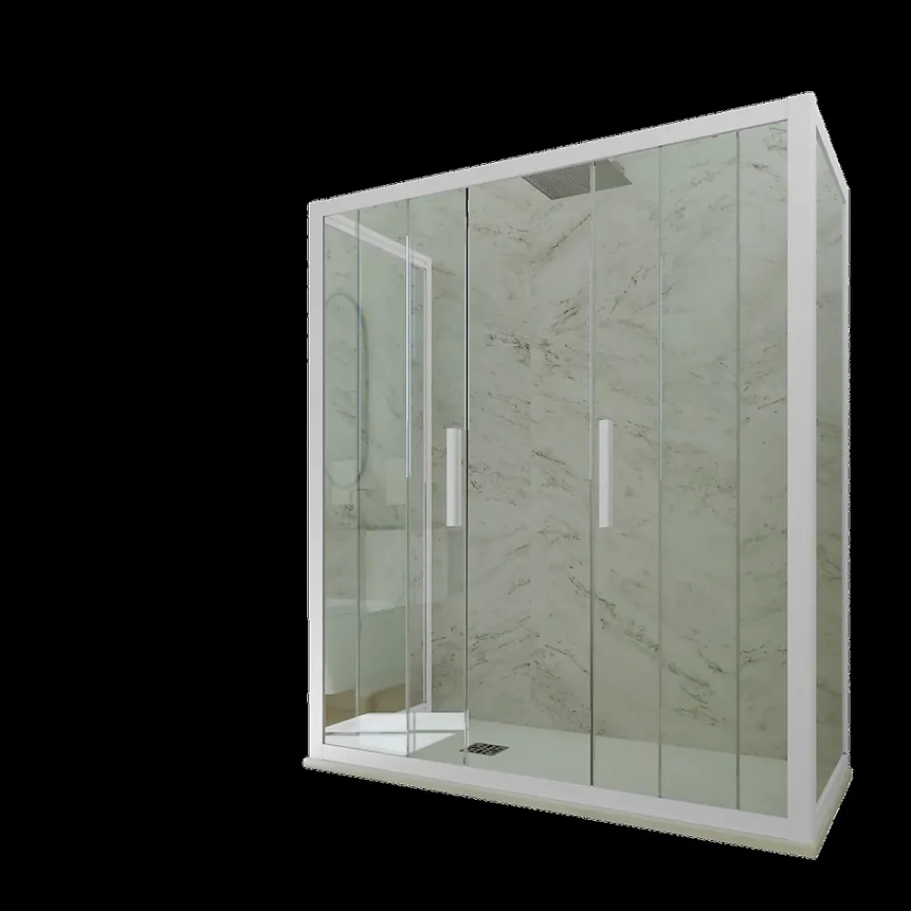 Cabine De Douche|Forte Cabine parois de douche 3 côtés coulissantes 80x140x80 cm H 200 en PVC Blanc Verre Transparent mod. Star Trio