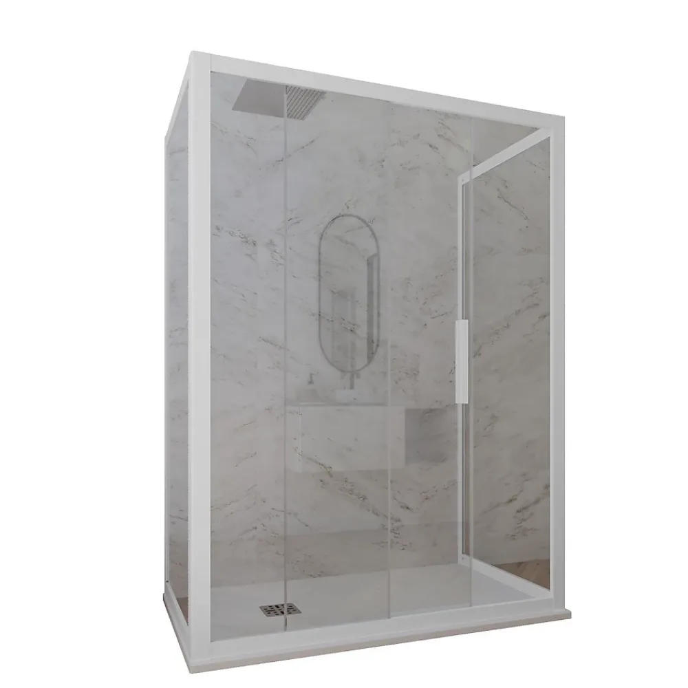 Cabine De Douche|Forte Cabine parois de douche 3 côtés coulissantes 70x120x70 cm H 200 en PVC Blanc Verre Transparent mod. Glax 3 lati