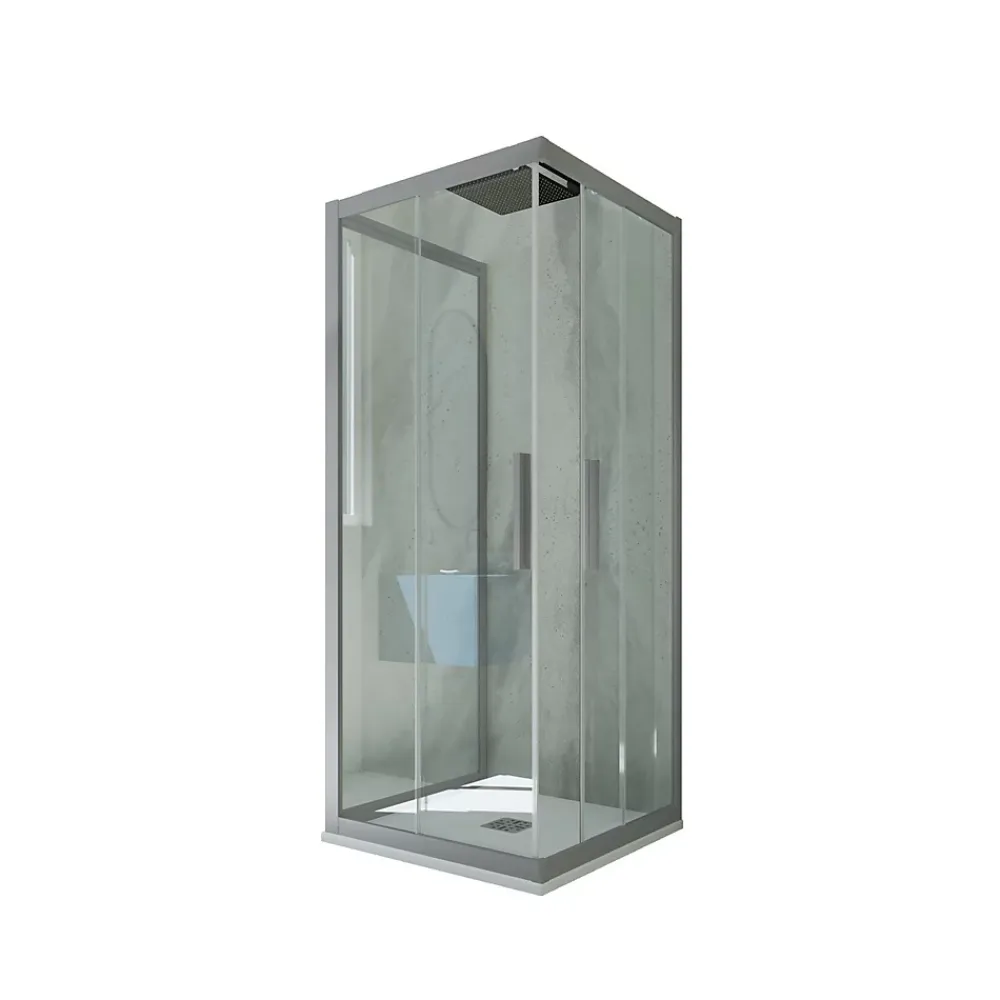 Forte Cabine parois de douche coulissante 3 côtés 70x120x70 cm H 200 en PVC Gris argent Verre Transparent mod. Kolors Trio