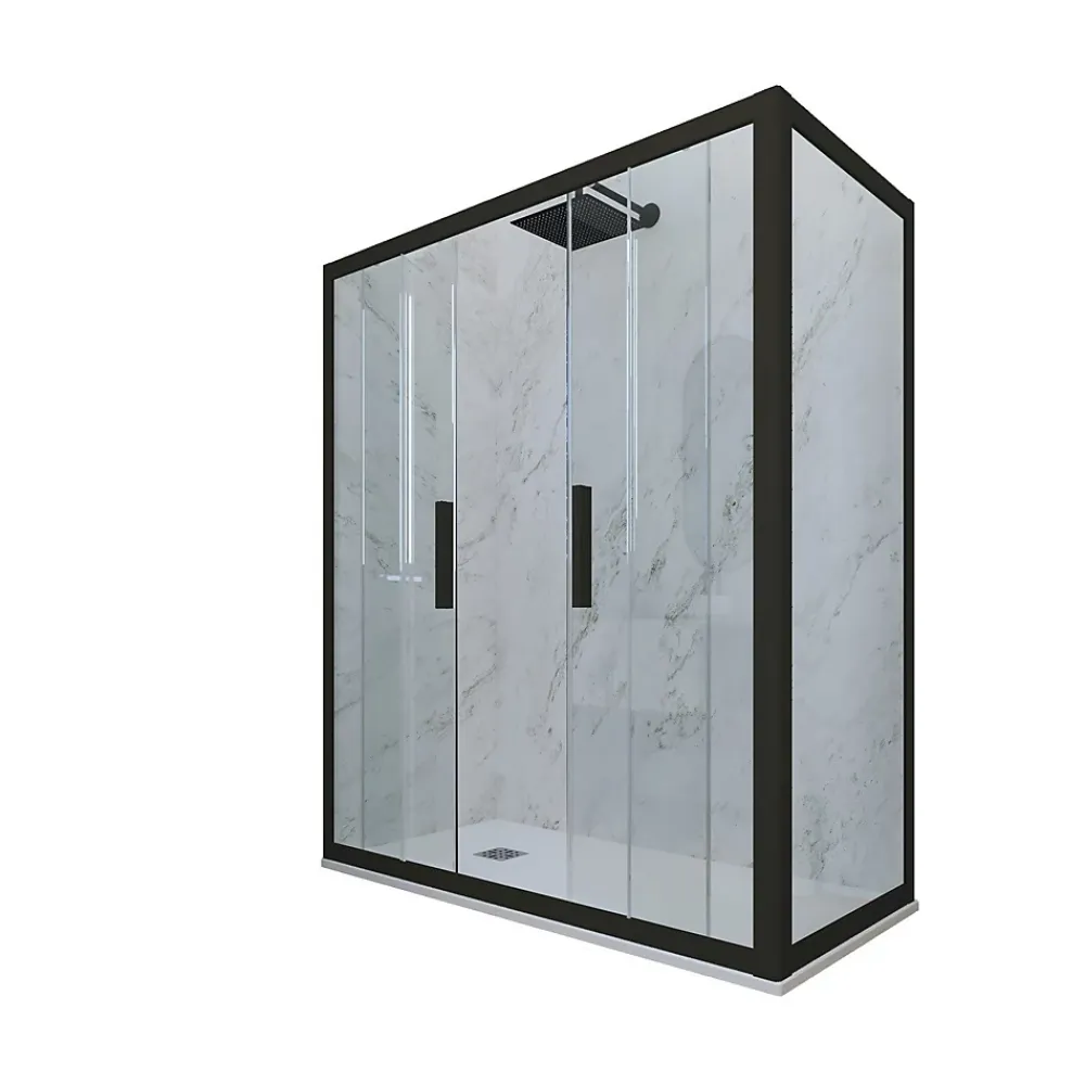 Forte Cabine parois de douche coulissante 80x160 cm H 200 en PVC Noir Matt Verre Transparent mod. Glam Duo