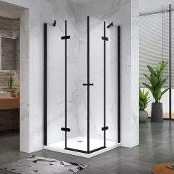 Saniverre Cabine porte de douche d'angle MAYA-BLACK H180 cm, 80 x 120 cm, verre transparent -