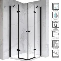 Cabine De Douche|Saniverre Cabine porte de douche d'angle MAYA-BLACK H190 cm, 70 x 120 cm, verre transparent -