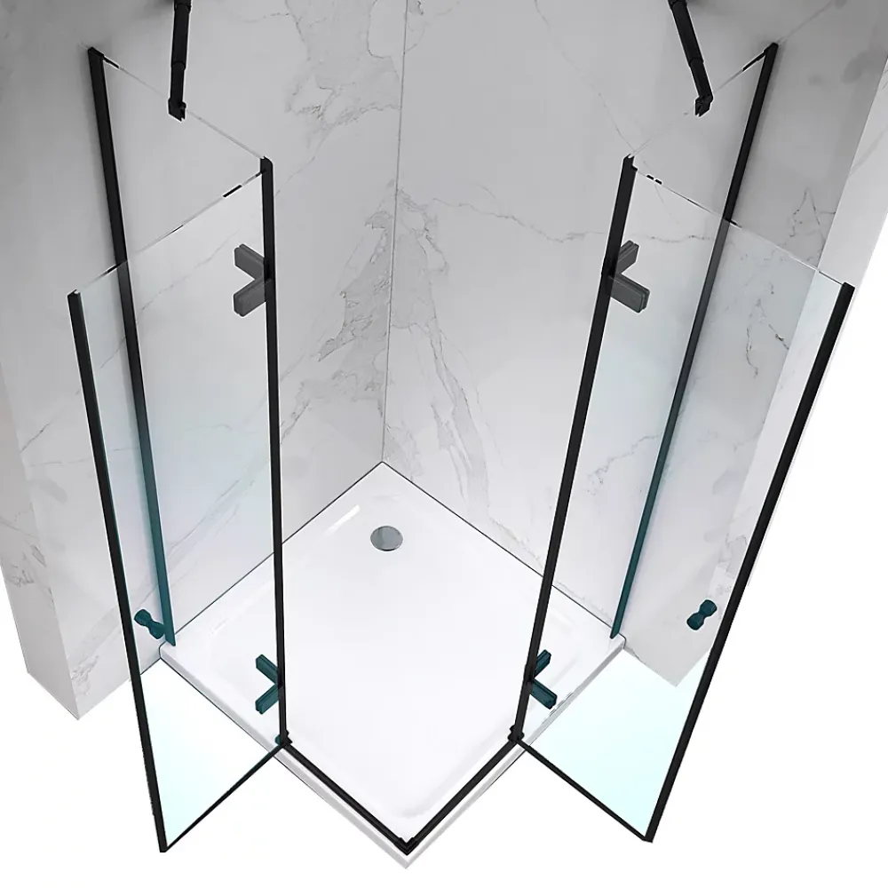 Cabine De Douche|Saniverre Cabine porte de douche d'angle MAYA-BLACK H190 cm, 70 x 120 cm, verre transparent -