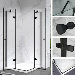 Cabine De Douche|Saniverre Cabine porte de douche d'angle MAYA-BLACK H190 cm, 70 x 120 cm, verre transparent -