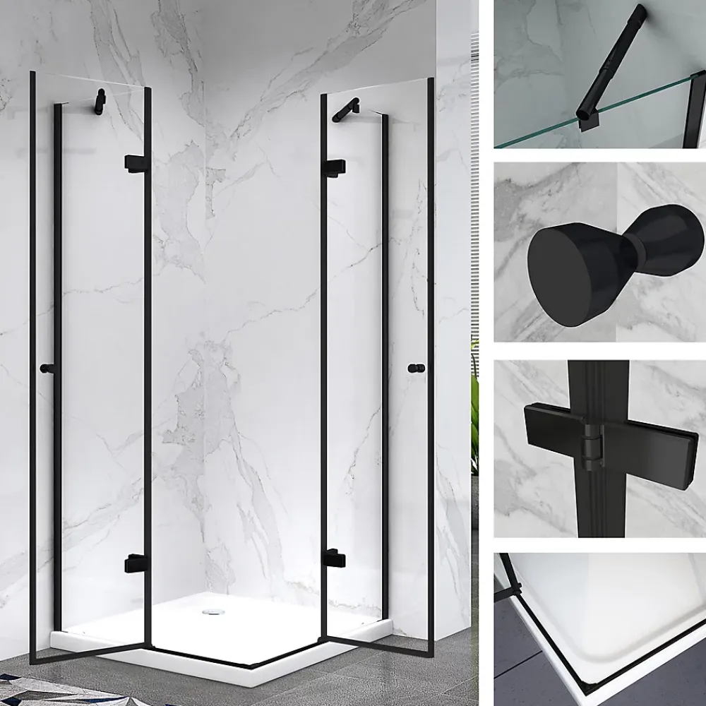 Cabine De Douche|Saniverre Cabine porte de douche d'angle MAYA-BLACK H190 cm, 70 x 120 cm, verre transparent -