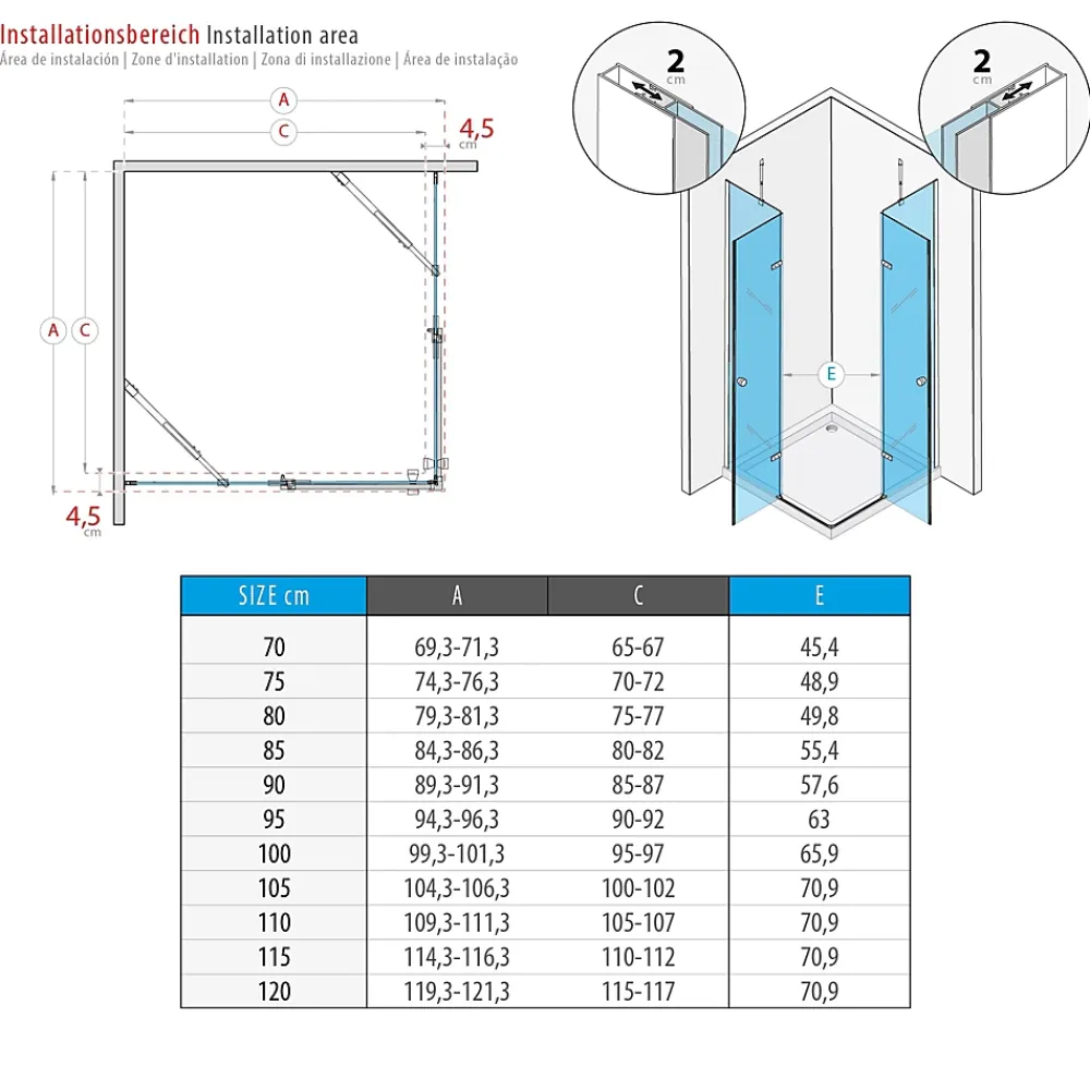 Cabine De Douche|Saniverre Cabine porte de douche d'angle MAYA-BLACK H190 cm, 70 x 120 cm, verre transparent -