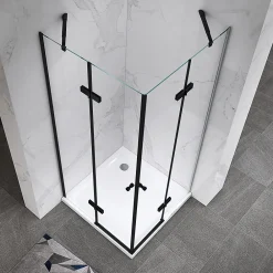 Cabine De Douche|Saniverre Cabine porte de douche d'angle MAYA-BLACK H190 cm, 70 x 120 cm, verre transparent -