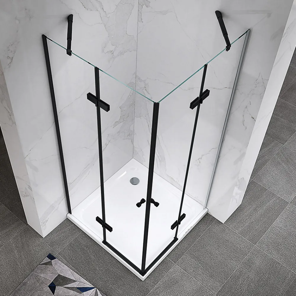 Cabine De Douche|Saniverre Cabine porte de douche d'angle MAYA-BLACK H190 cm, 70 x 120 cm, verre transparent -