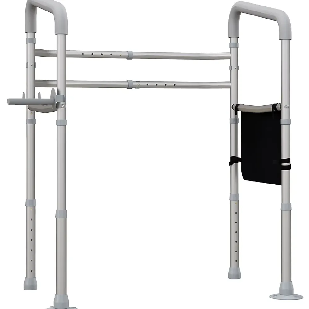 Wc Pmr|Homcom Cadre de sécurité de toilettes - cadre de toilettes réglable - barres d'appui rembourrées pour toilettes - alu. EVA gris