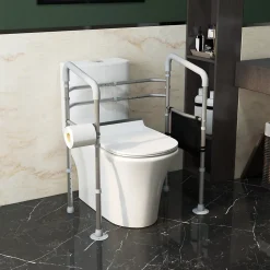 Wc Pmr|Homcom Cadre de sécurité de toilettes - cadre de toilettes réglable - barres d'appui rembourrées pour toilettes - alu. EVA gris