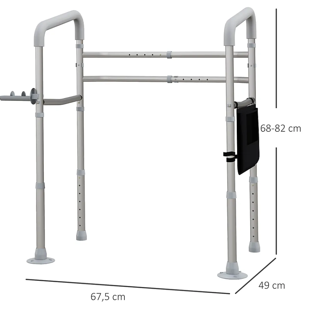 Wc Pmr|Homcom Cadre de sécurité de toilettes - cadre de toilettes réglable - barres d'appui rembourrées pour toilettes - alu. EVA gris