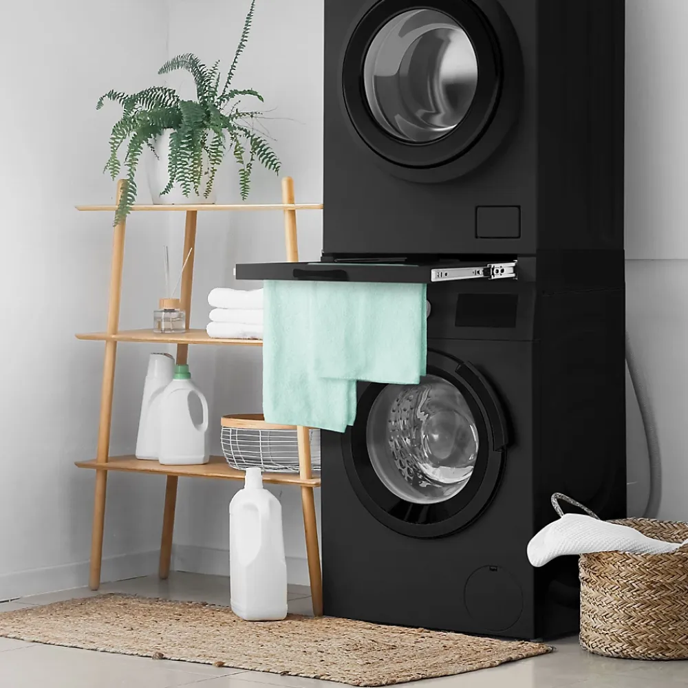 Ml-Design Cadre intermédiaire universel lave-linge avec porte-serviettes coulissante noir