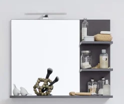 Trend Team CANCUN - Meuble de salle de bain. Miroir avec tablettes, LED non inclu, mélaminé gris ciment. L - H - P : 72 - 57 - 20 cm.