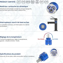 Accessoire De Robinet|Homelody Cartouche Céramique Sedal 35 mm pour Mitigeur Cartouche de Remplacement Universelle pour Robinet Cuisine et Salle de Bain