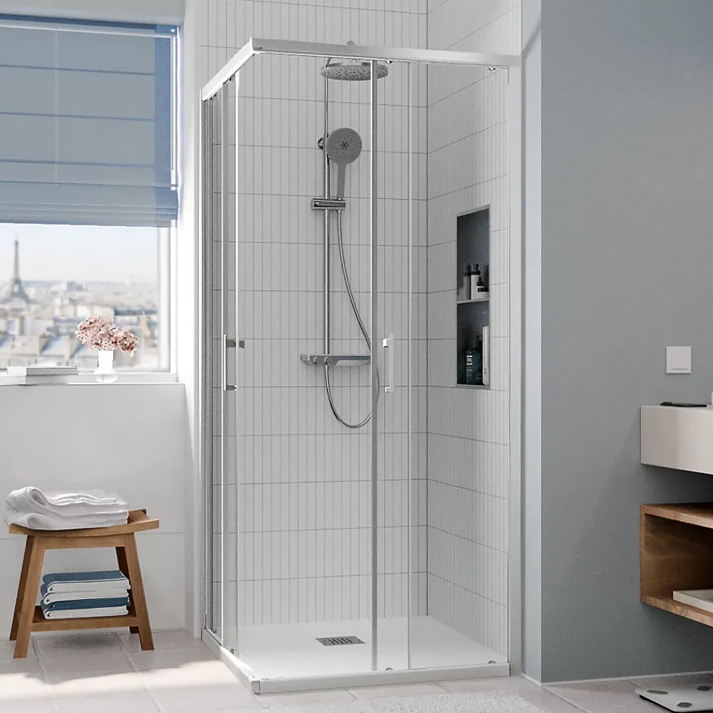 Porte De Douche|Ceramia CASCADA Porte de douche 80x80x195cm coulissante anticalcaire avec profilés chrome brillant (CERAHC8080C)