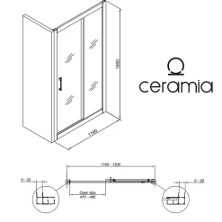 Ceramia PURA Porte de douche 120x195cm coulissante anticalcaire avec profilés Chrome brillant (CERAHP120C)