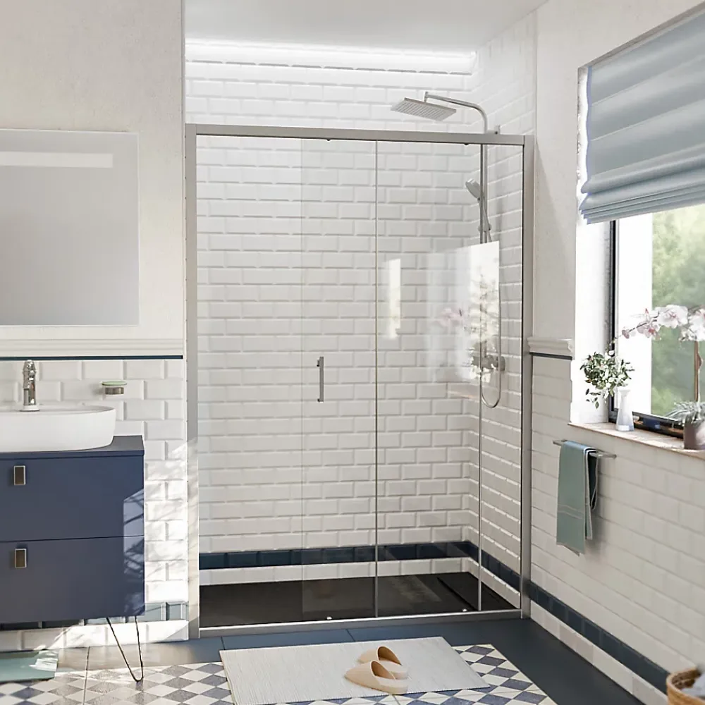 Porte De Douche|Ceramia PURA Porte de douche 140x195cm coulissante anticalcaire avec profilés Chrome brillant (CERAHP140C)