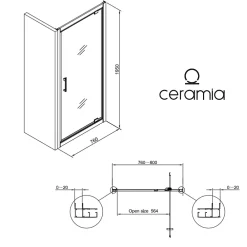 Ceramia Zenith Porte de douche 80x195cm pivotante anticalcaire avec profilés Chrome brillant (CERAHZ80C)