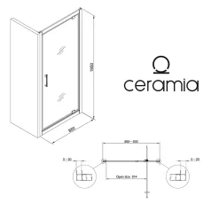 Porte De Douche|Ceramia Zenith Porte de douche 90x195cm pivotante anticalcaire avec profilés Noir mat (CERAHZ90B)