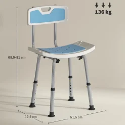 Siège De Douche|Homcom Chaise de douche siège de douche ergonomique hauteur réglable pieds antidérapants charge max. 136 Kg alu HDPE bleu