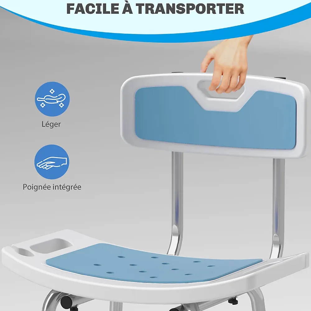 Siège De Douche|Homcom Chaise de douche siège de douche ergonomique hauteur réglable pieds antidérapants charge max. 136 Kg alu HDPE bleu