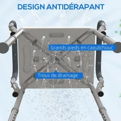 Siège De Douche|Homcom Chaise de douche tabouret de douche antidérapant - hauteur réglable, accoudoirs - alu HDPE gris
