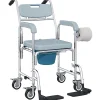Homcom Chaise percée médicale à roulettes - repose-pieds, dossier, accoudoirs, pot amovible, support papier - alu blanc HDPE gris