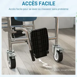 Homcom Chaise percée médicale à roulettes - repose-pieds, dossier, accoudoirs, pot amovible, support papier - alu blanc HDPE gris