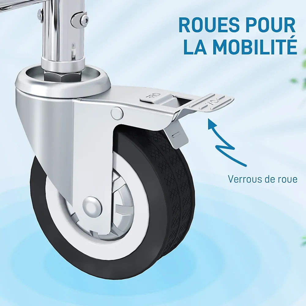 Homcom Chaise percée médicale à roulettes - repose-pieds, dossier, accoudoirs, pot amovible, support papier - alu blanc HDPE gris