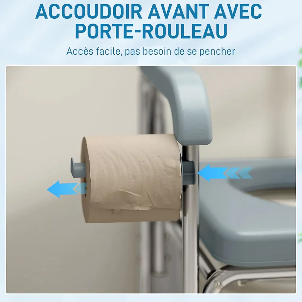 Homcom Chaise percée médicale à roulettes - repose-pieds, dossier, accoudoirs, pot amovible, support papier - alu blanc HDPE gris