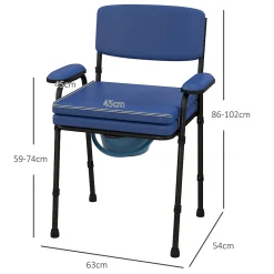 Siège De Douche|Homcom Chaise percée réglable - chaise de toilette - seau amovible, coussin, accoudoirs - acier noir PVC bleu