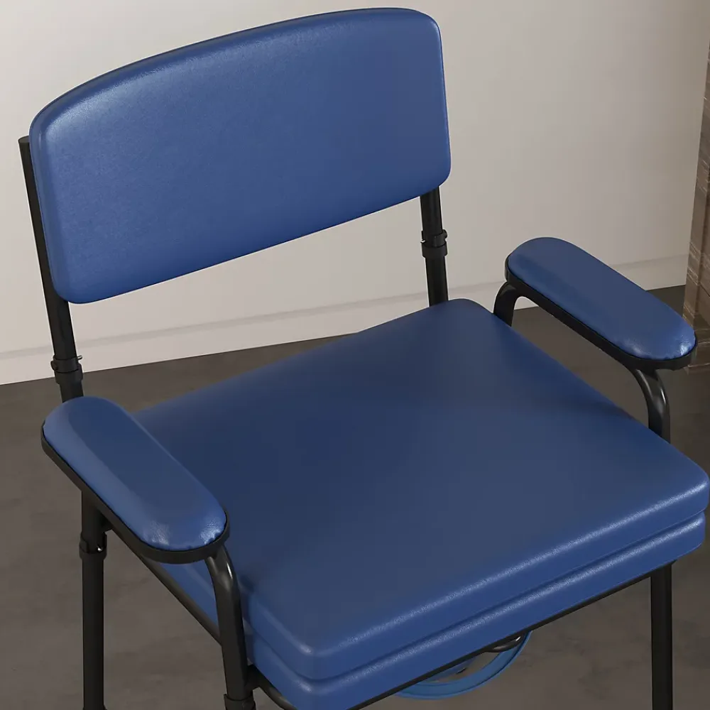Siège De Douche|Homcom Chaise percée réglable - chaise de toilette - seau amovible, coussin, accoudoirs - acier noir PVC bleu