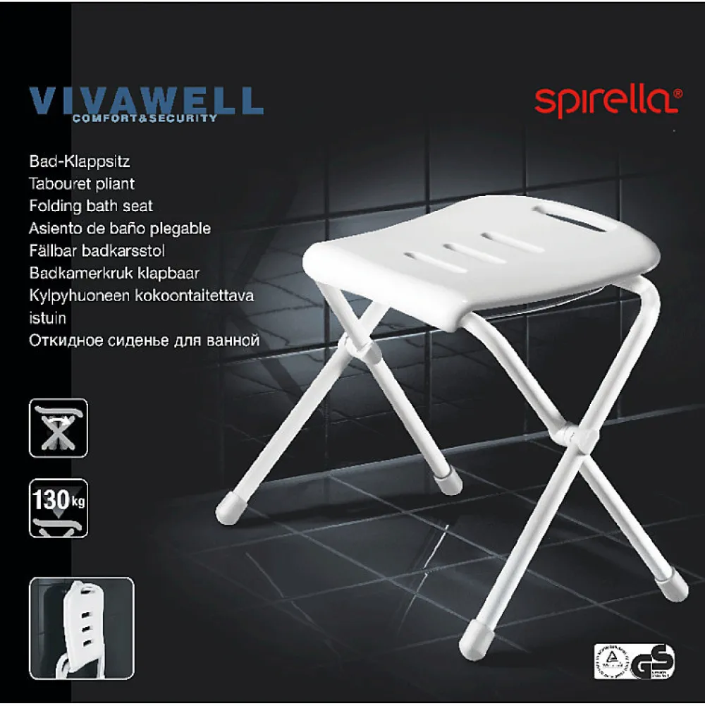 Siège De Douche|Spirella Chaise pliante rabattable de bain Chrome