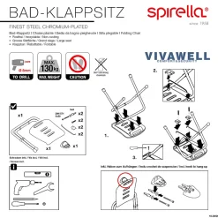 Siège De Douche|Spirella Chaise pliante rabattable de bain Chrome