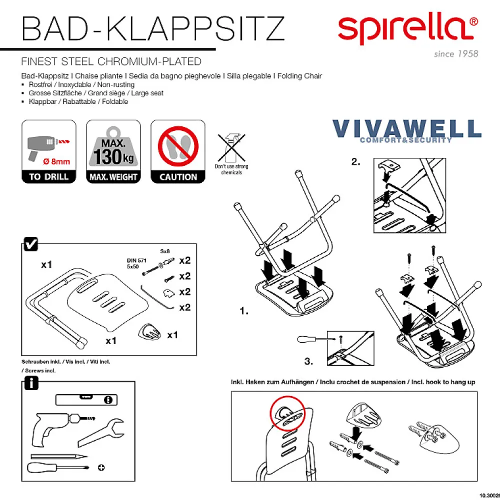 Siège De Douche|Spirella Chaise pliante rabattable de bain Chrome