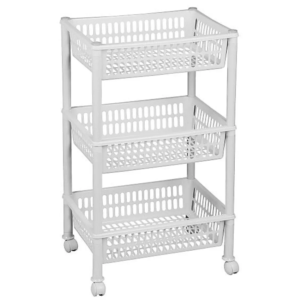 Plast Team Chariot de rangement à roulettes avec 3 corbeilles - Blanc