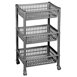 Plast Team Chariot de rangement à roulettes avec 3 corbeilles - Argent
