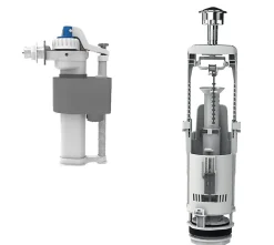 Flomasta Chasse d'eau + robinet flotteur à ouverture différé , double bouton poussoir + étrier