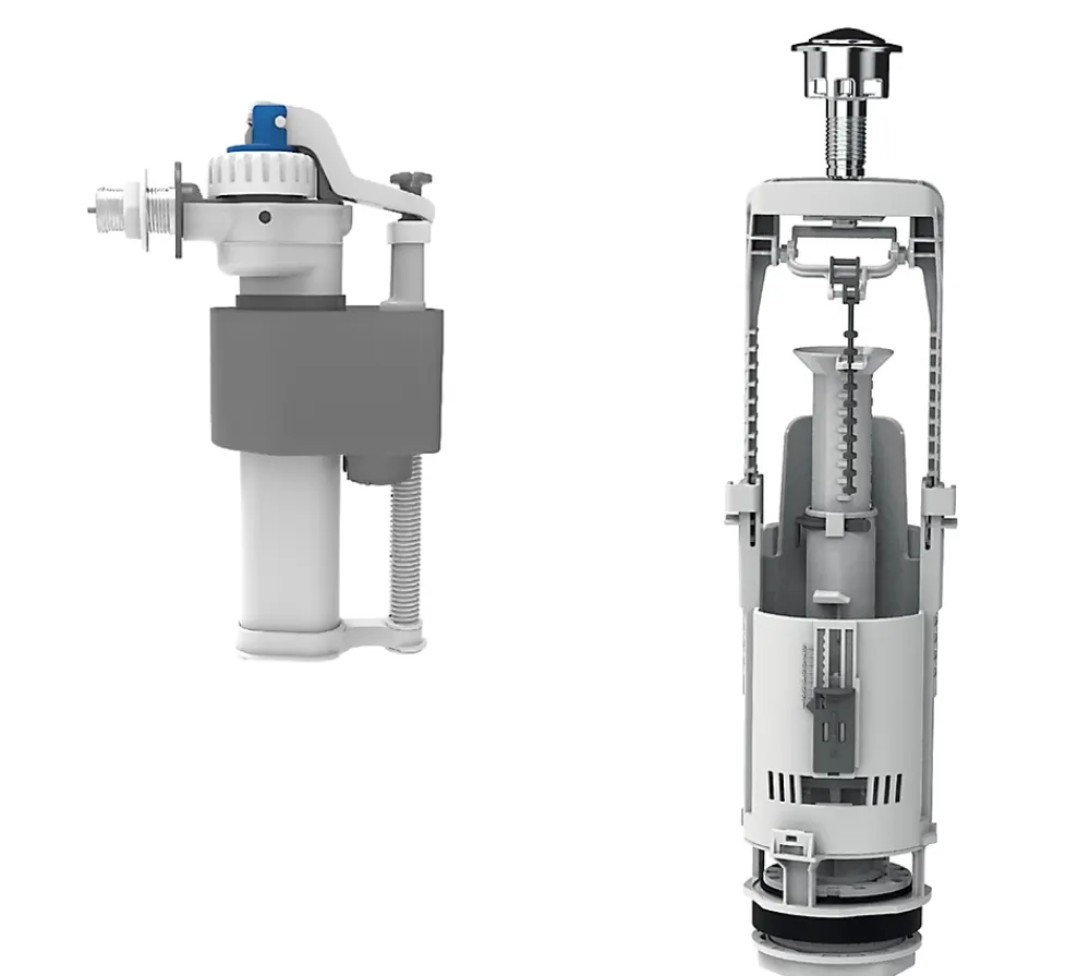 Flomasta Chasse d'eau + robinet flotteur à ouverture différé , double bouton poussoir + étrier