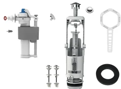Flomasta Chasse d'eau + robinet flotteur à ouverture différé , double bouton poussoir + étrier